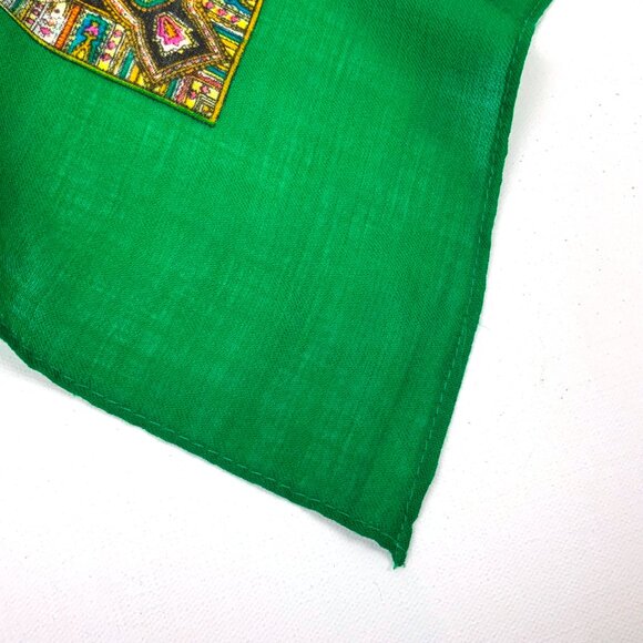 Vintage 80's Square 100% Wool Green Scarf Shawl Intricate Paisley Design. - Picture 13 of 16